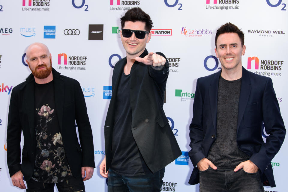 From left: Mark Sheehan, Danny O’Donoghue and Glen Power of The Script at the 2018 Silver Clef Awards in Londo