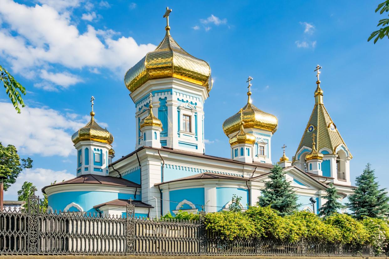 The ornate Ciuflea Monastery in Chisinau , Moldova on a sunny day.