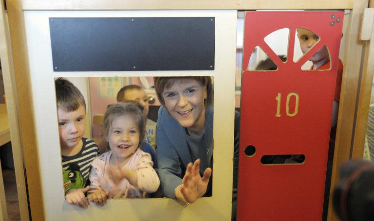 Nicola Sturgeon makes a campaign visit to the ABC Nursery School in Livingston, West Lothian on May 5, 2015