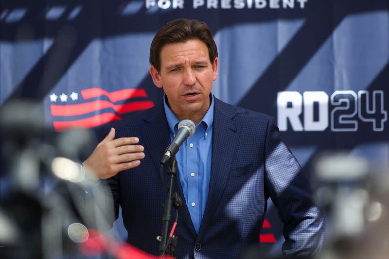 Florida Governor and Republican U.S. presidential candidate DeSantis attends a barbecue in Rye