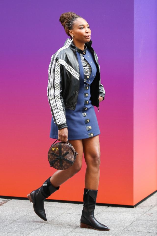 Venus Williams Looks Edgy in Leather Minidress & Louis Vuitton Boots –  Footwear News