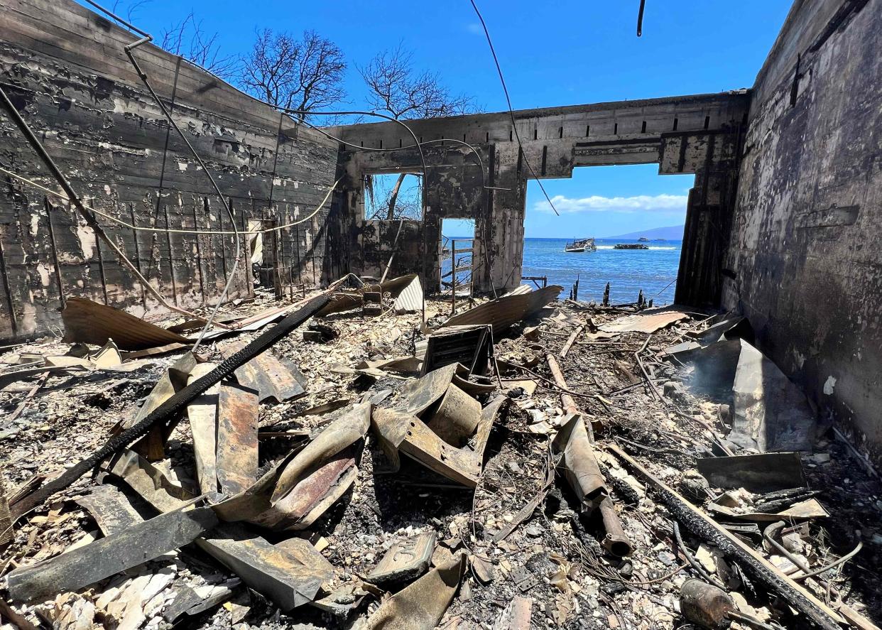 Destroyed buildings and homes are pictured in the aftermath of a wildfire in Lahaina, western Maui, Hawaii on Aug. 11, 2023. A wildfire that left Lahaina in charred ruins has killed at least 55 people, authorities said on August 10, making it one of the deadliest disasters in the US state's history. Brushfires on Maui, fueled by high winds from Hurricane Dora passing to the south of Hawaii, broke out on Aug. 8 and rapidly engulfed Lahaina.