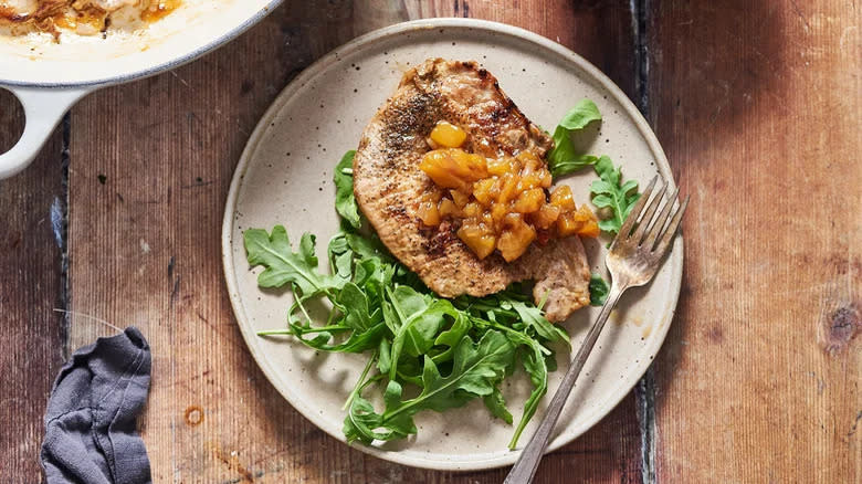 Pork with peach chutney plate