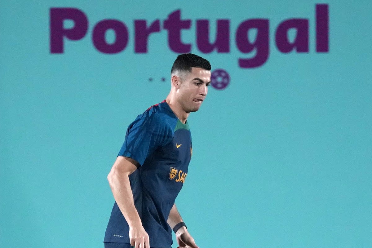 Cristiano Ronaldo in training with Portugal (Martin Rickett/PA) (PA Wire)