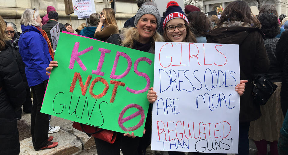 Christina Neuner, left, and her daughter Molly participate in the March for Our Lives in Portland, Maine. (Christina Neuner)