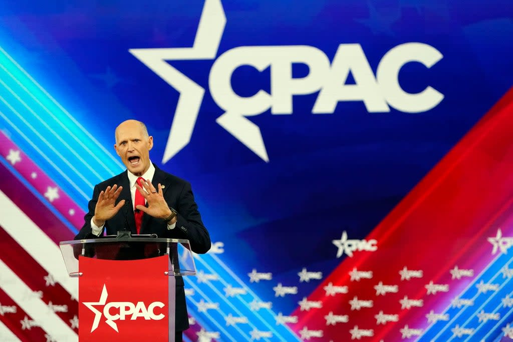 Sen. Rick Scott, R-Fla., speaks at the Conservative Political Action Conference (CPAC) Saturday, Feb. 26, 2022, in Orlando (AP)