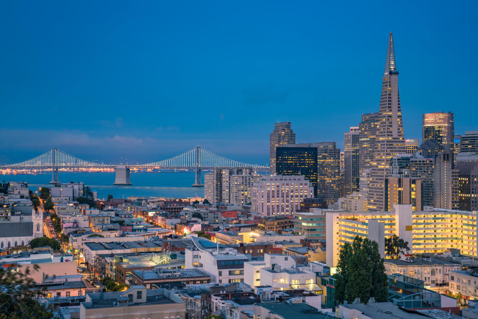 San Francisco at night, view from Telegraph Hill. Photo: Getty