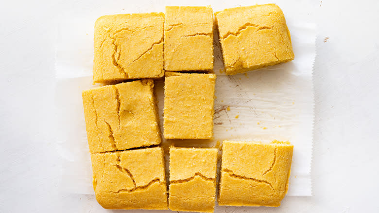 Cornbread cut into squares