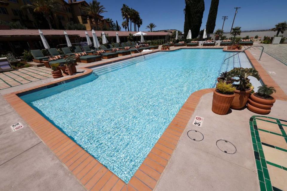 The River Lodge’s pool has been upgraded with lounges, umbrellas and plants. It features a bar and restaurant and is an over-21 amenity. Seen in these photos June 7, 2024.