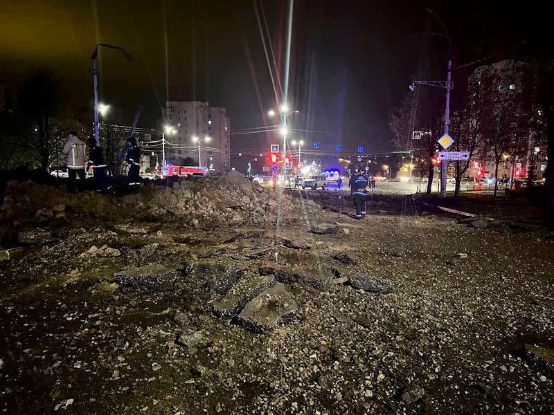 City mayor visits the accident scene following a large blast in Belgorod