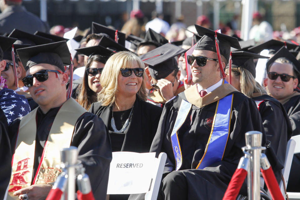 Marty O&rsquo;Connor, 29, is seen with his mother,&nbsp;Judy O&rsquo;Connor, during his graduation ceremony on Saturday. (Photo: Chapman University)