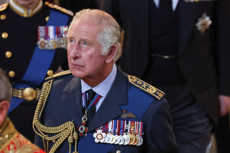 King Charles III with coffin of Queen Elizabeth II in Westminster Hall (PA Wire)