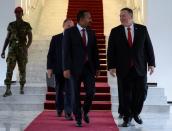 U.S. Secretary of State Mike Pompeo walks with Ethiopian Prime Minister Abiy Ahmed at the Prime Minister office after a meeting in Addis Ababa