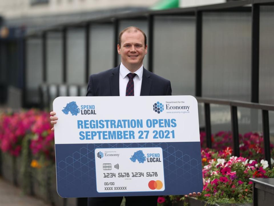 Economy Minister Gordon Lyons said a high street voucher scheme, which will offer pre-paid cards worth £100 to every adult in Northern Ireland, will open for applications on September 27 (Liam McBurney/PA) (PA Wire)