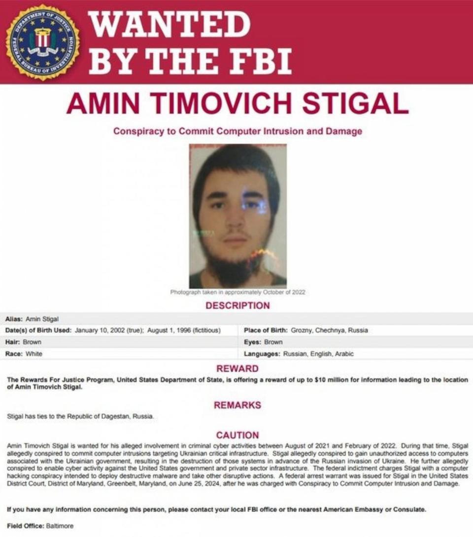 PHOTO: Amin Timovich Stigal in an FBI wanted poster. (FBI)