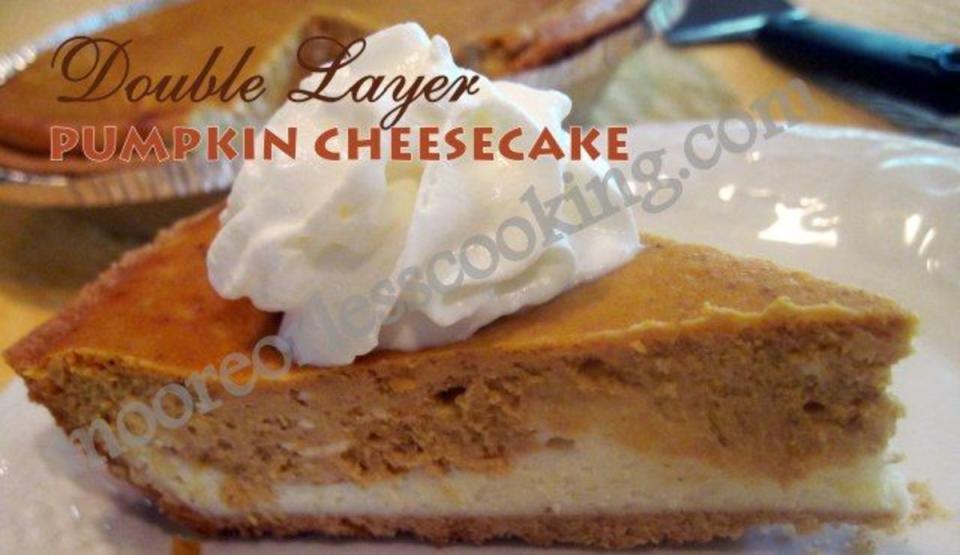 <p>Moore or Less Cooking Food Blog</p><p>Double layer is always better! </p><p><strong>Get the recipe: </strong><strong><a href="https://mooreorlesscooking.com/double-layer-pumpkin-cheesecake/" rel="nofollow noopener" target="_blank" data-ylk="slk:Double Layer Pumpkin Cheesecake;elm:context_link;itc:0;sec:content-canvas" class="link ">Double Layer Pumpkin Cheesecake</a></strong></p>