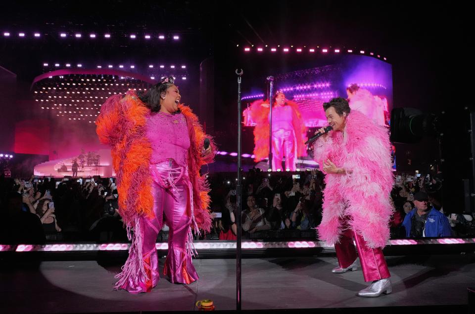 Lizzo and Harry Styles perform at week 2 of Coachella 2022.