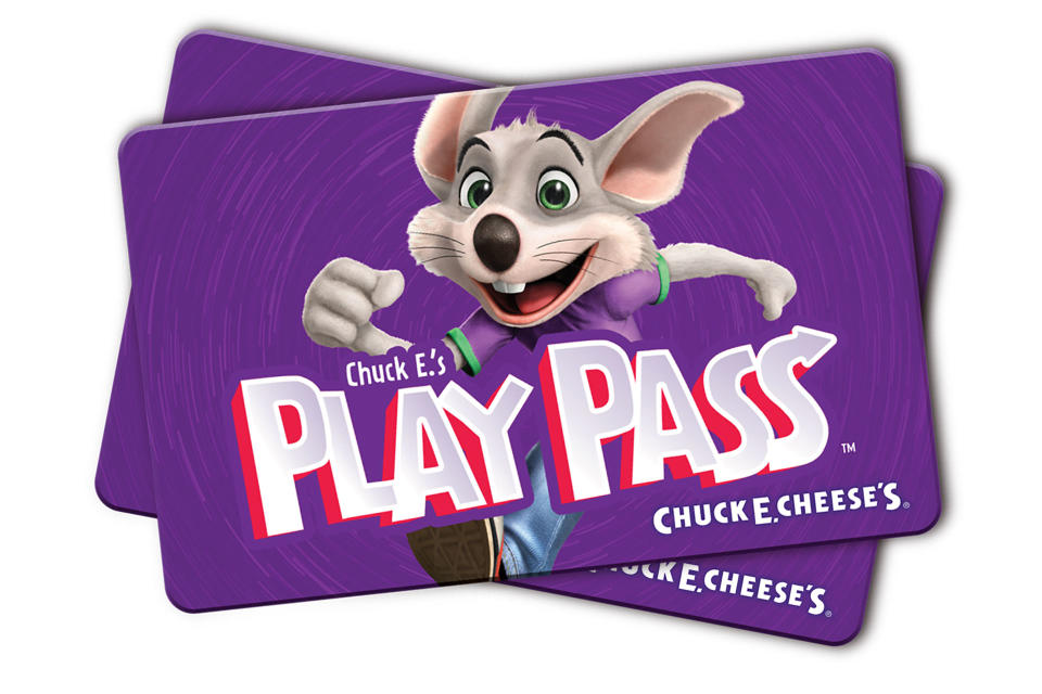 A Play Pass card with the Chuck E. Cheese mouse on it