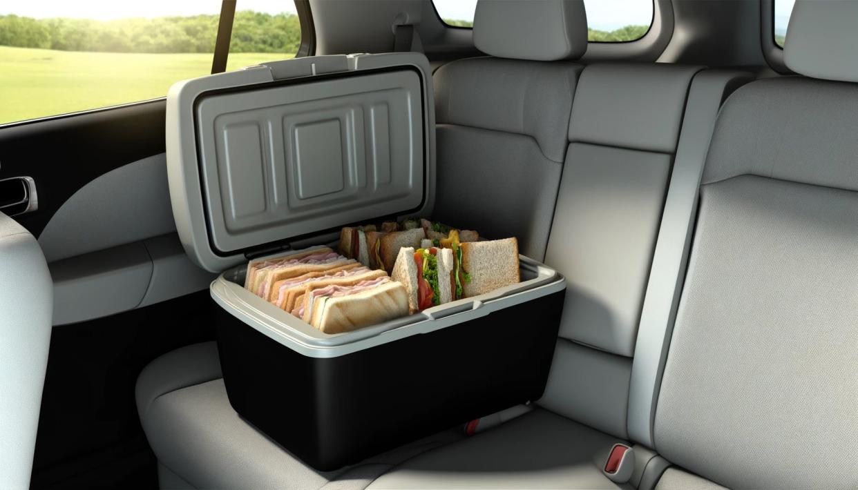 Sandwiches in a cooler in a car