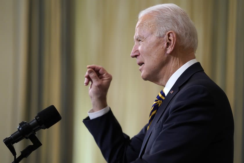 President Joe Biden speaks on U.S. supply chains, in the State Dining Room of the White House, Wednesday, Feb. 24, 2021, in Washington. (AP Photo/Evan Vucci)