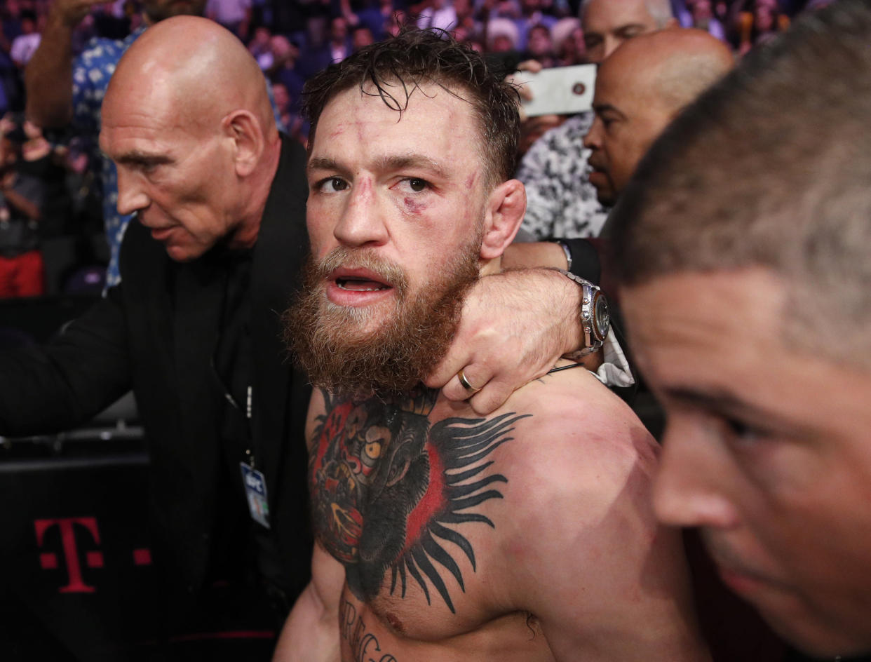 Conor McGregor's latest outburst includes what looks like an Islamophobic jab at Khabib's wife. (AP)