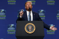 President Donald Trump speaks at the 9th annual Shale Insight Conference at the David L. Lawrence Convention Center, Wednesday, Oct. 23, 2019, in Pittsburgh. (AP Photo/Evan Vucci)