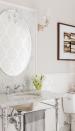 <p>You aren't using it to get ready in the morning, so you don't need a super functional mirror. Play with mirror shapes for a more interesting powder room.</p><p>See more at <a rel="nofollow noopener" href="http://eringatesdesign.com/project/new-construction-country-home/" target="_blank" data-ylk="slk:Erin Gates Design;elm:context_link;itc:0;sec:content-canvas" class="link ">Erin Gates Design</a>.</p>