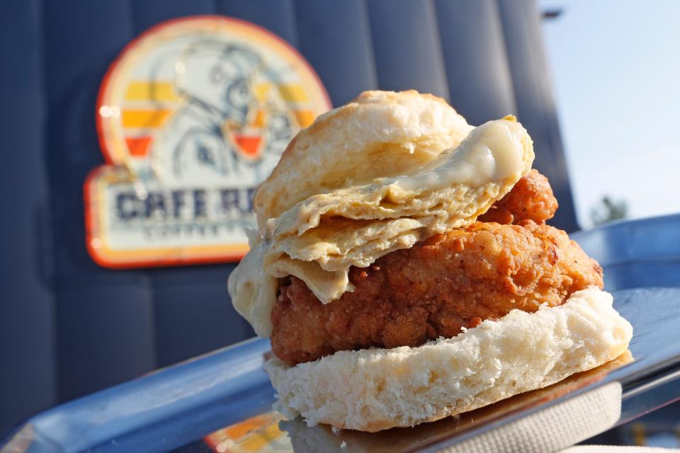 The my pleasure chicken biscuit at the grand opening of Cafe Racer in Athens, Ga., on Tuesday, Aug 22, 2023.