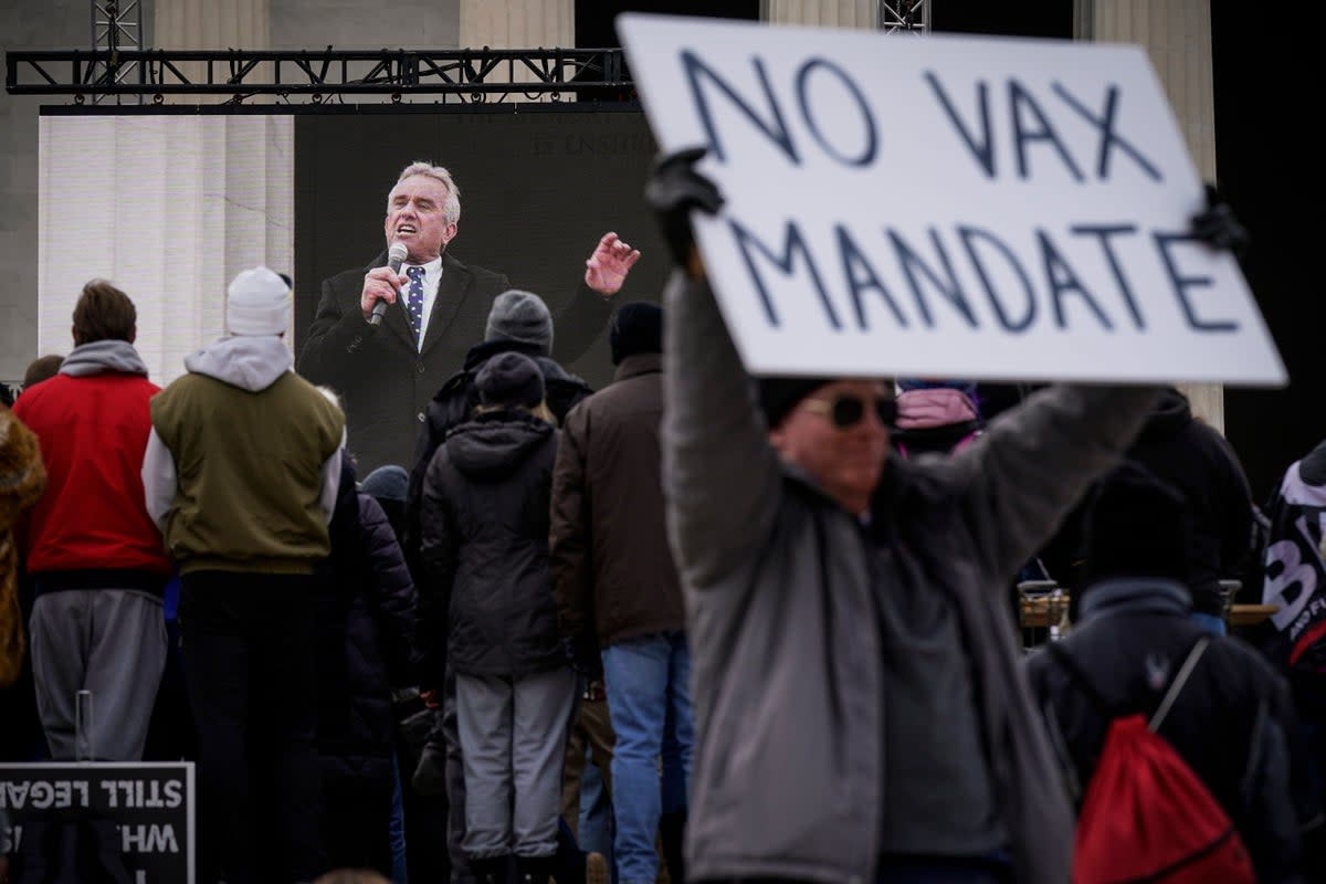 Kennedy Jr at an anti-vax mandates demonstration in Washington DC in 2022 (Associated Press)