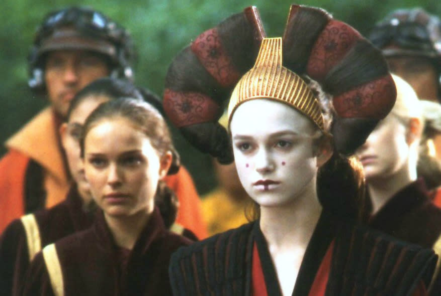 <p>Admit it: you weren’t fooled for a second by Amidala’s plan to trick everyone as to her real whereabouts with her decoy, were you? The reveal of Padme as a hand maiden, revealing her double as Queen – played by Keira Knightley – should be a notable plot point, but it just sort of happens with absolutely no consequence whatsoever.</p>