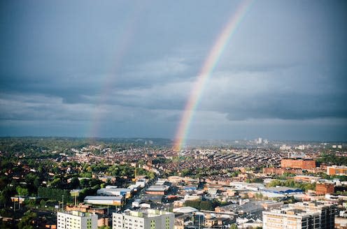 <span class="caption">The city of Leeds under a rainbow. </span> <span class="attribution"><a class="link " href="https://unsplash.com/photos/RprQpxsVFNI" rel="nofollow noopener" target="_blank" data-ylk="slk:Lison Zhao/Unsplash;elm:context_link;itc:0;sec:content-canvas">Lison Zhao/Unsplash</a></span>