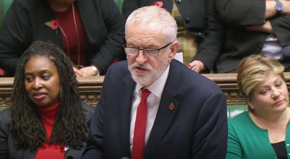 Labour leader Jeremy Corbyn speaking in the House of Commons, London.