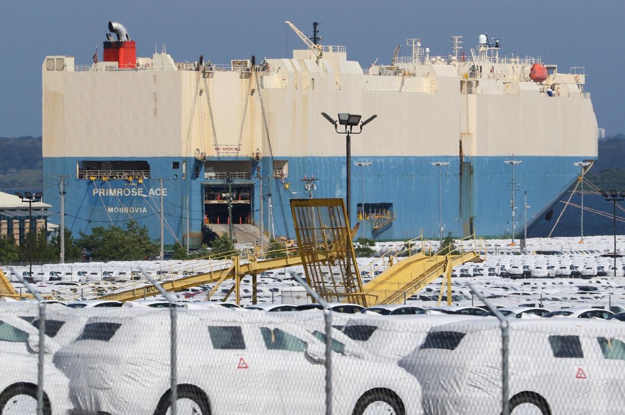 The Primrose Ace unloads new cars at the Port of Davisville in 2019.