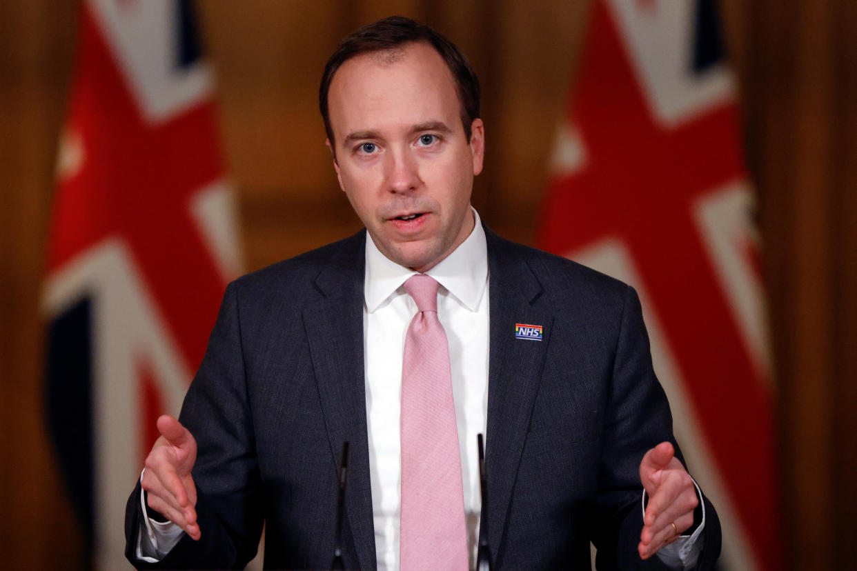 Health Secretary Matt Hancock during a media briefing on coronavirus (COVID-19) in Downing Street, London. Picture date: Monday January 25, 2021.