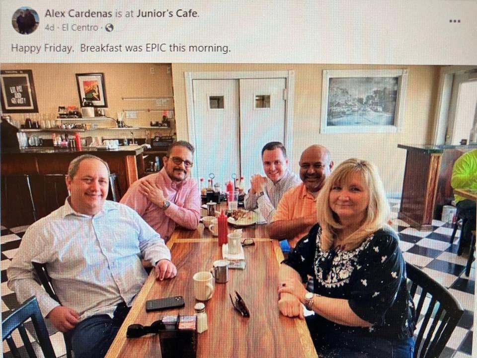 Imperial Irrigation District board president Alex Cardenas, second from right, boasts about an EPIC breakfast on his Facebook page, after The Desert Sun reported campaign donations funneled though a political action committee called EPIC for March 2024 primary races.