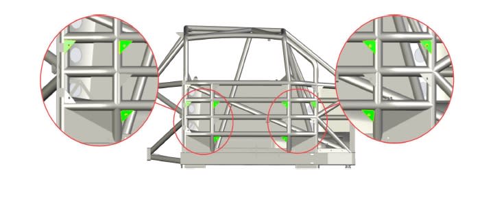 A look at the locations of gussets teams can place in the right side door bars. (Photo: NASCAR)