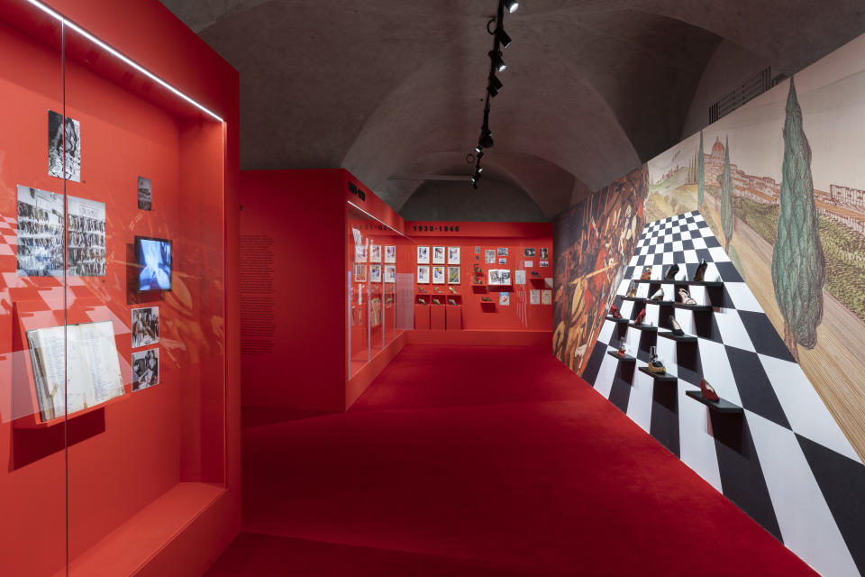 The entry hall of the "Salvatore Ferragamo 1898-1960" exhibition in Florence.