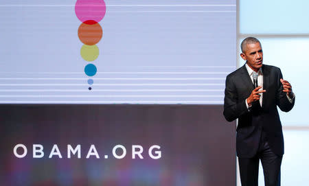 Former U.S. President Barack Obama speaks during the first day of the Obama Foundation Summit in Chicago, Illinois, U.S. October 31, 2017. REUTERS/Kamil Krzaczynski