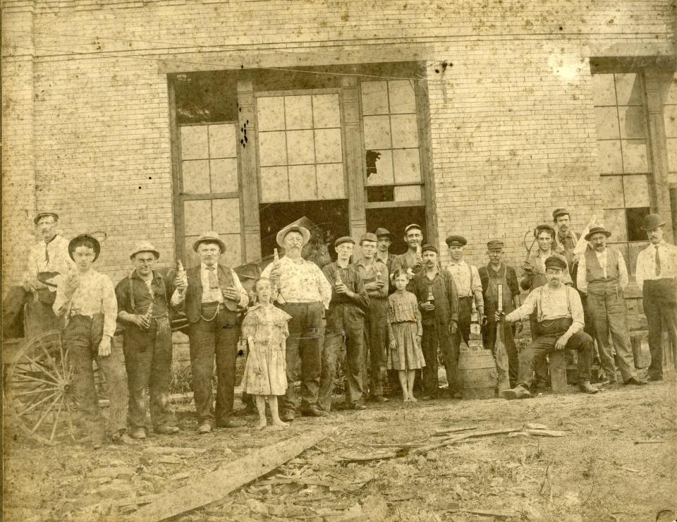 Dover residents taste the first beer produced by the Tuscarawas Valley Brewing Co. in October 1906.