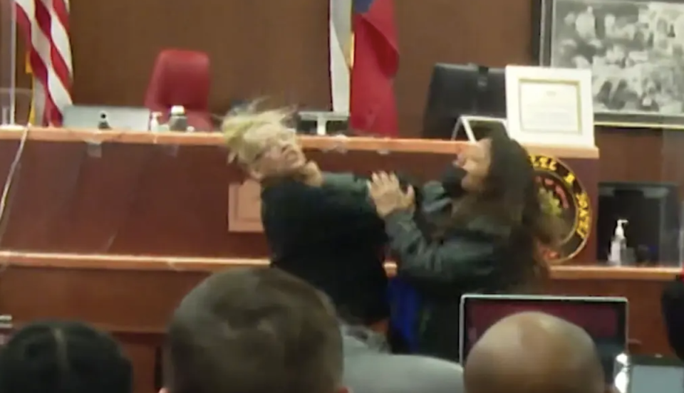 Anna Machado (left) brawled with the mother of her daughter’s accused killer (KHOU 11)