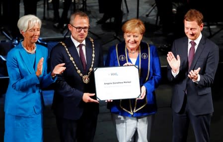 German Chancellor Angela Merkel receives an honorary doctorate in Leipzig