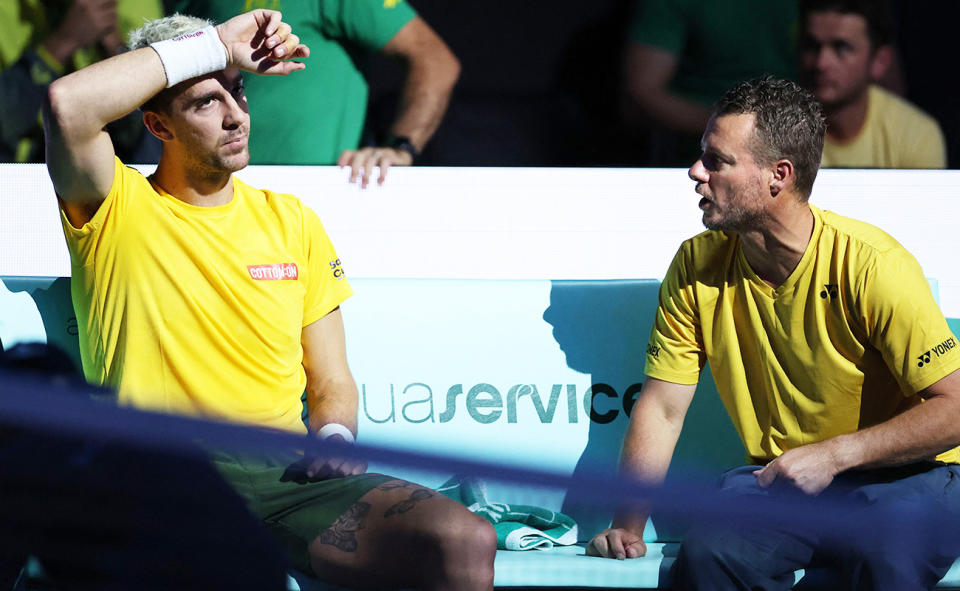 Lleyton Hewitt, pictured here alongside Thansi Kokkinakis at the Davis Cup.