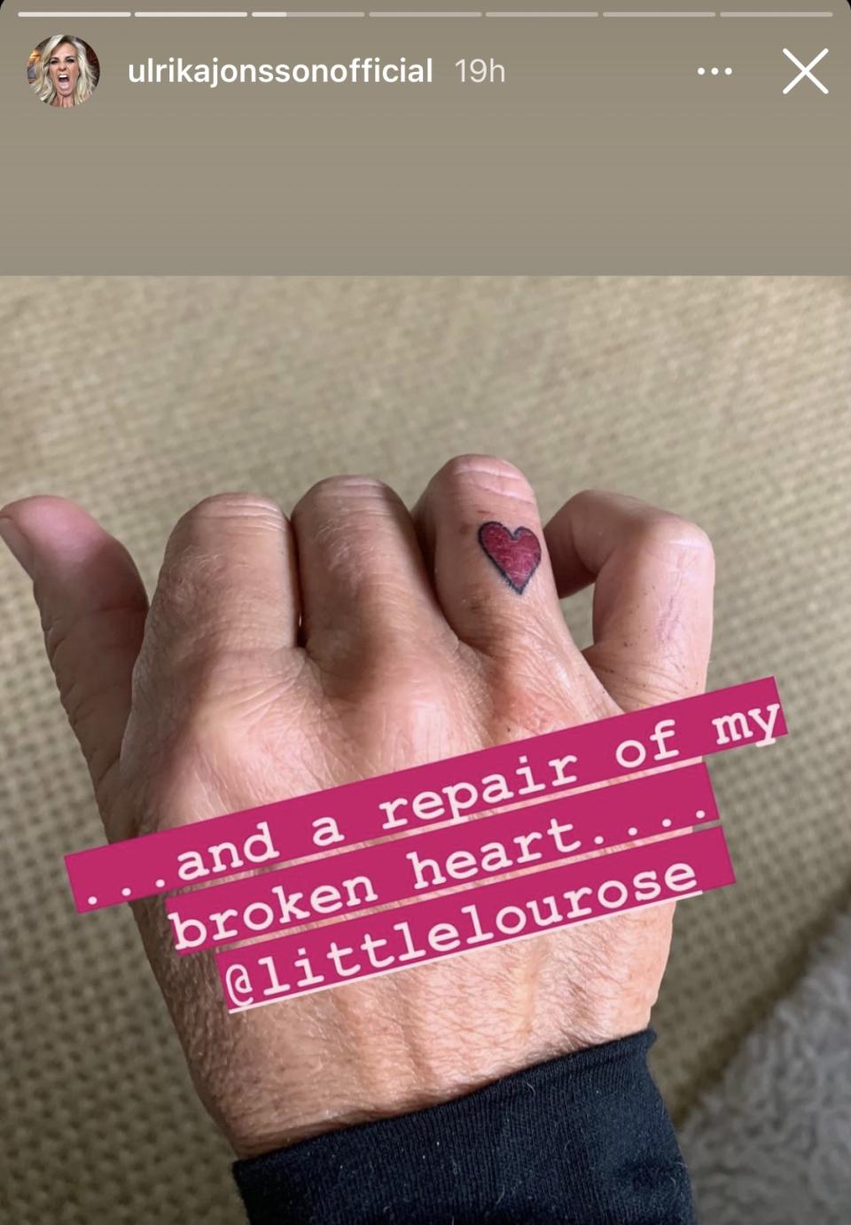 Ulrika Jonsson reveals two huge dog tribute tattoos and a new piercing on her Instagram story.