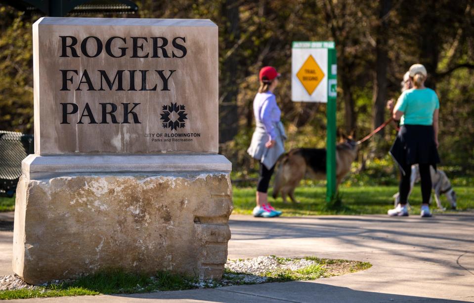 The sign at the soon-to-be Rogers Family Park on Tuesday, April 11, 2023.