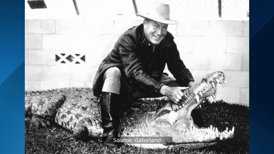 Pictured is the original Bonecrusher with Gatorland founder Owen Godwin.