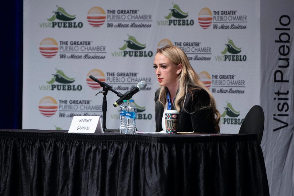 Mayoral candidate Heather Graham speaks during a debate ahead of the runoff election that will take place on January 23.