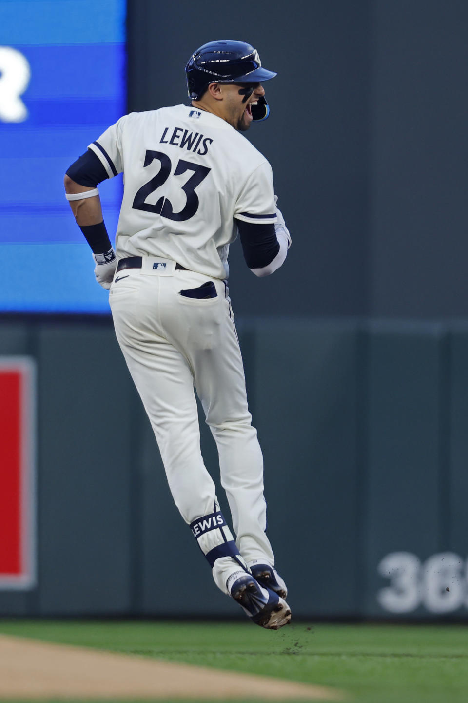 Minnesota Twins' Royce Lewis runs the bases after his grand slam against the Cleveland Guardians in the second inning of a baseball game Monday, Aug. 28, 2023, in Minneapolis. (AP Photo/Bruce Kluckhohn)