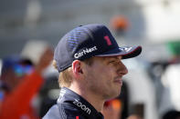 Red Bull driver Max Verstappen of the Netherlands walks in the pit area at the end of the Formula One qualifying session at the Monaco racetrack, in Monaco, Saturday, May 27, 2023. The Formula One race will be held on Sunday with Verstappen at pole position. (AP Photo/Luca Bruno)