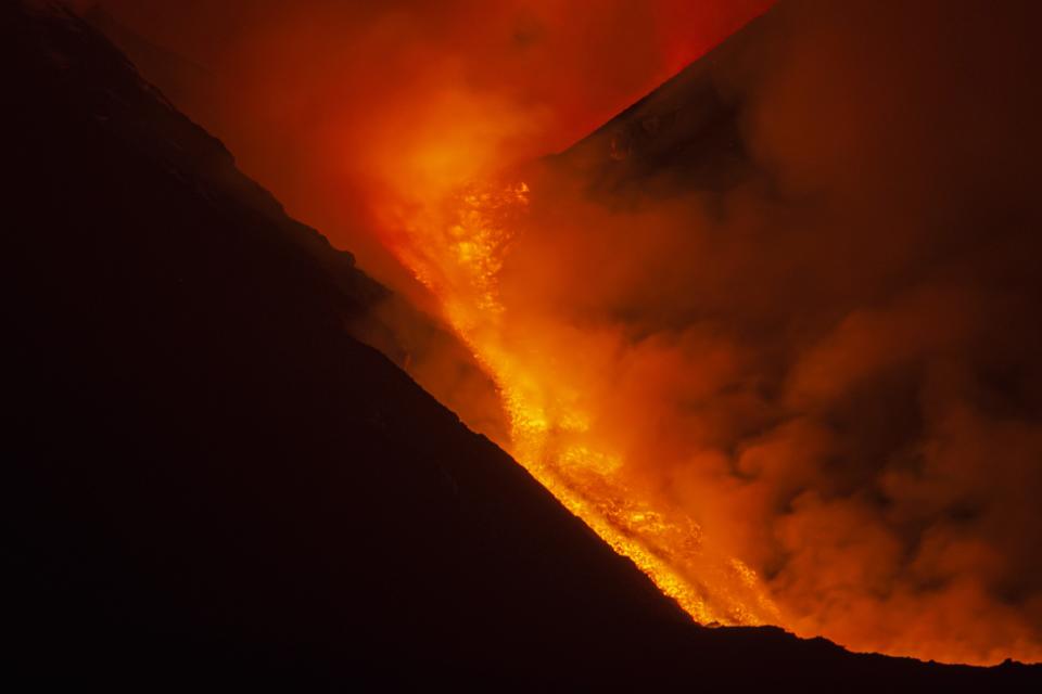 Sicily's Mount Etna erupting on August 13, 2023.