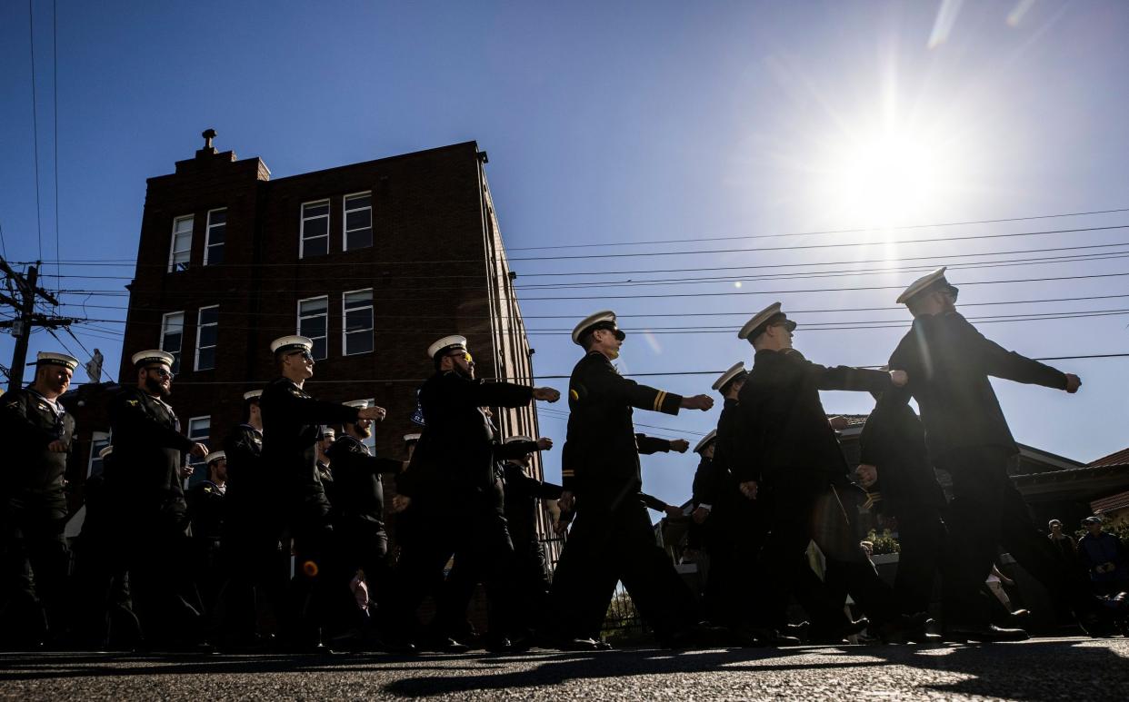 Members of the Royal Australian Navy parading on Anzac Day - Brook Mitchell /Getty Images AsiaPac 